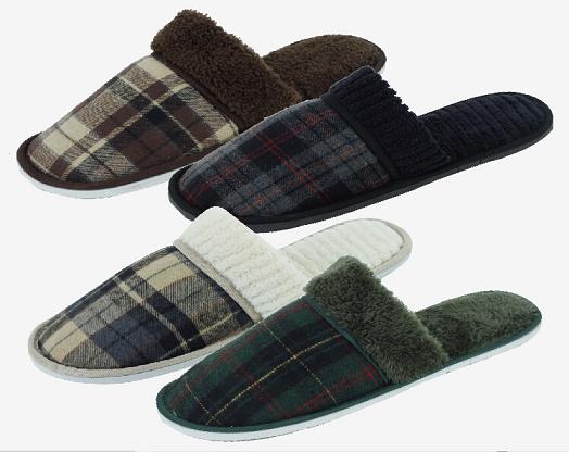 Men's Indoor Winter SLIPPERS with plaid pattern