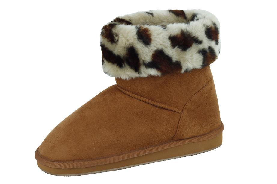 Ladies Faux Suede ANIMAL Pattern Boots Camel/Leopard