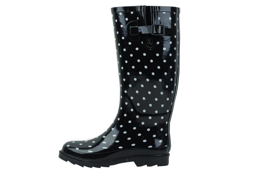 LADIES' Black Polka Dot Rubber Rain Boots