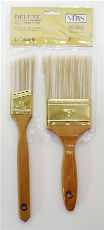 2 PC Deluxe Polyester Blend Paint Brush Sets -Wood PK 12