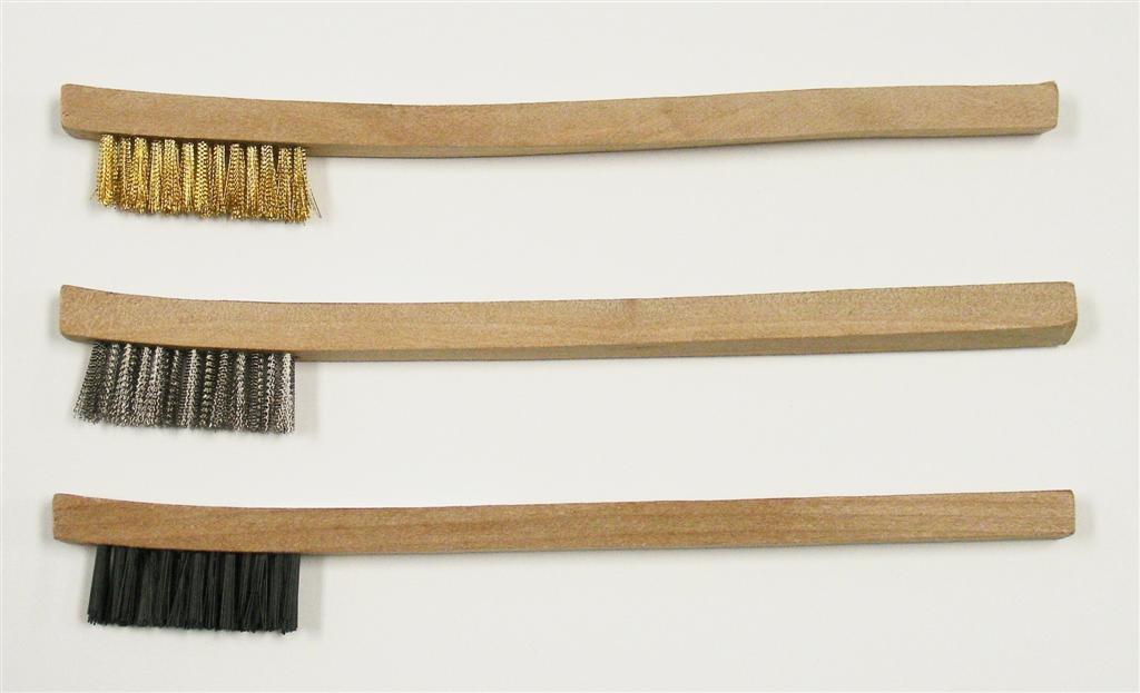 3PC MINI WIRE BRUSH SET BRASS,NYLON,STEEL  PK 24