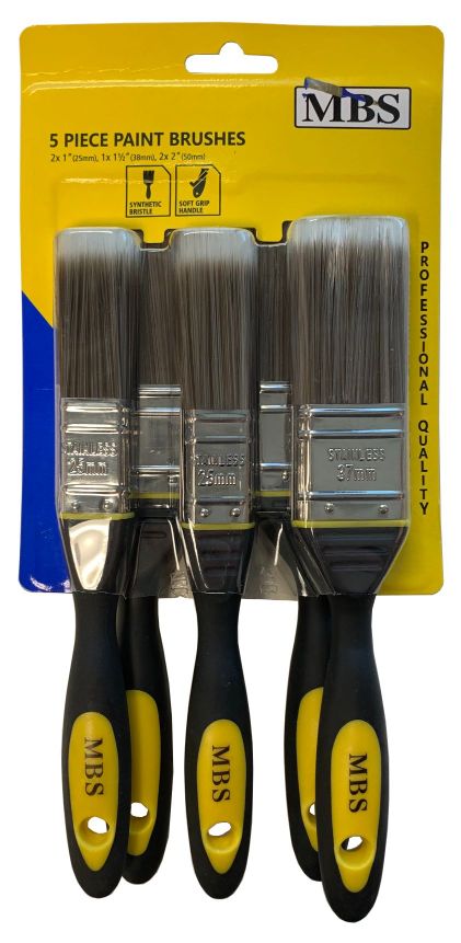 5PC Paint Brush 1''(2), 1.5'', 2''(2), Pro Quality Case Pack 12-36