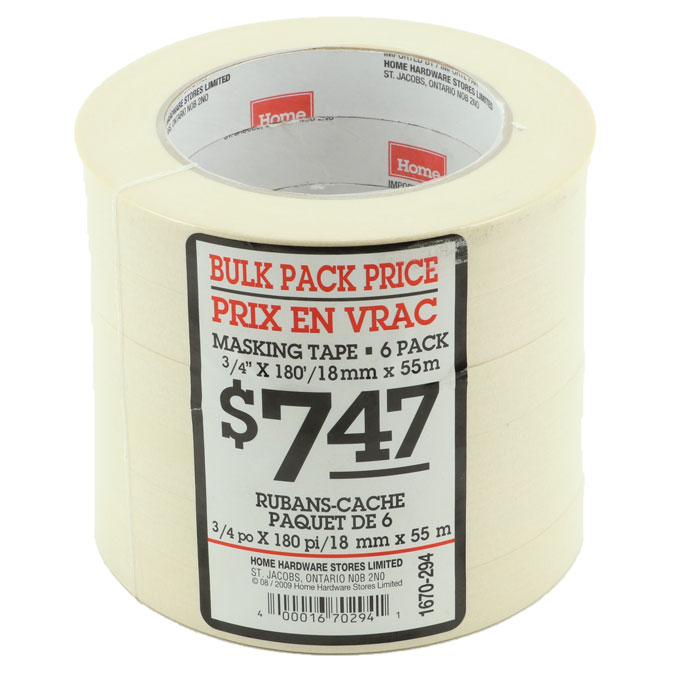 MASKING TAPE 6PK 3/4'' X 180' NATURAL 8\12