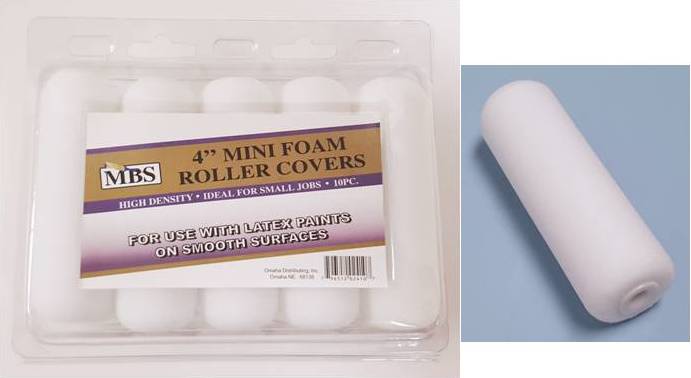 10 Piece 4'' Mini Foam Rollers, High Density 12 Packs Per Case
