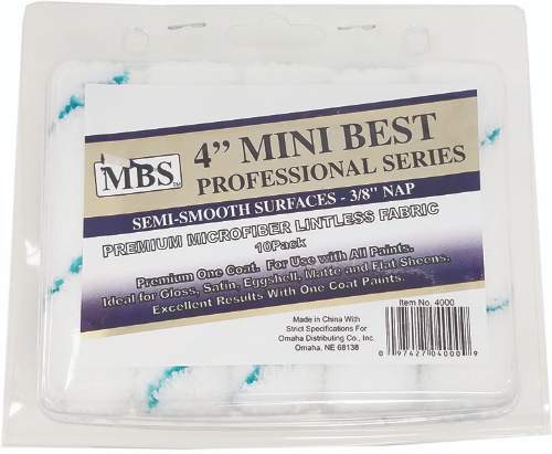 10 Piece 4'' Mini Roller COVERs, 3/8'' Nap, Premium Microfiber