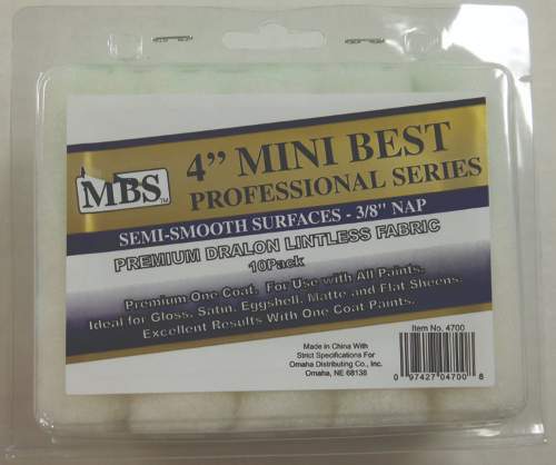 10 Piece 4'' Mini Roller COVERs, 3/8'' Nap, Premium White Woven