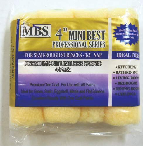 4 Piece 4'' Mini Roller COVERs, 1/2'' Nap, Premium Polyester