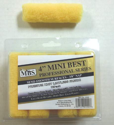 10 Piece 4'' Mini Roller COVERs, 3/8'' Nap, Premium Polyester