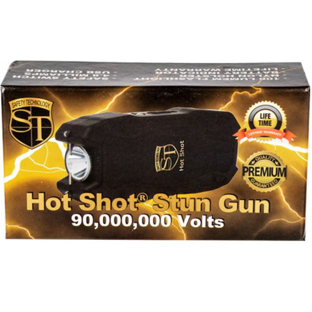 Hot Shot stun gun with flashlight and BATTERY Meter Black