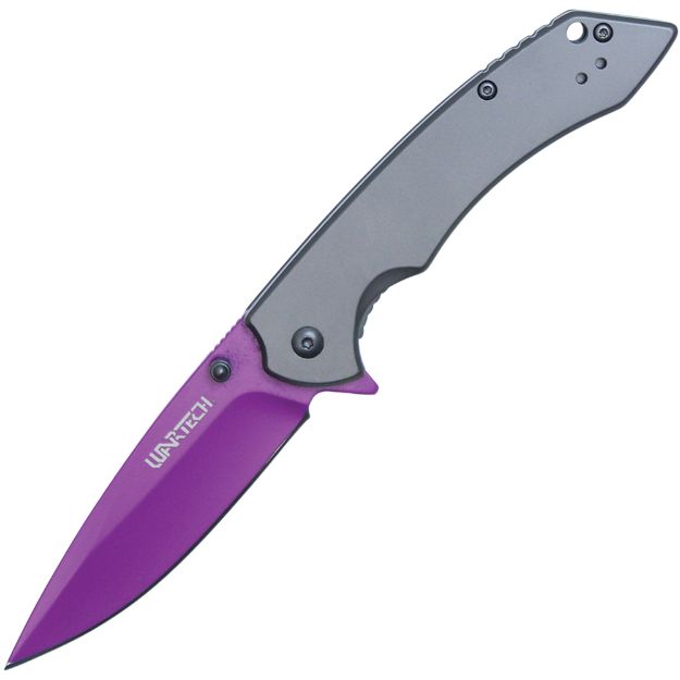 Assisted Open Folding POCKET KNIFE with Grey handle and Purple Bl