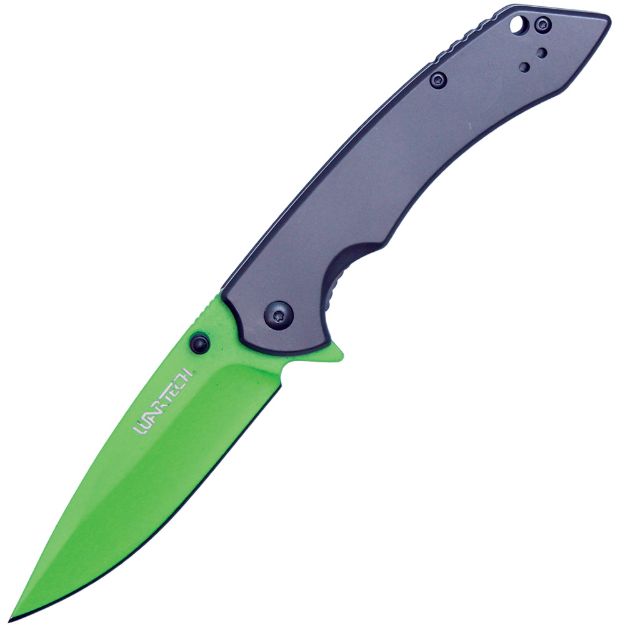 Assisted Open Folding POCKET KNIFE with Grey handle and Green Bla