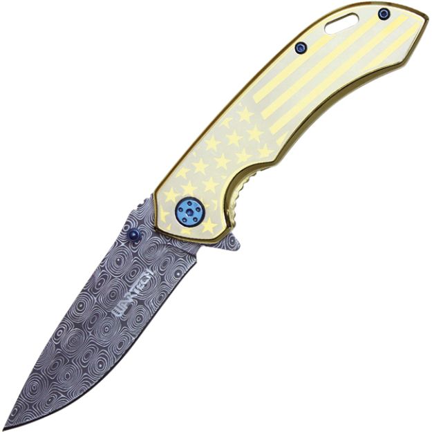 Assisted Open Folding Pocket Knife with GOLD handle with American