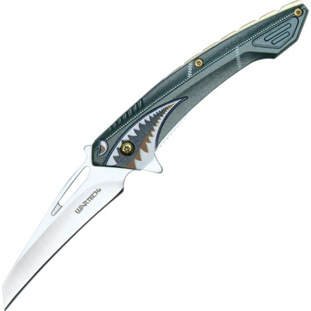 Assisted Open Folding Pocket KNIFE Green with Flying Shark Design
