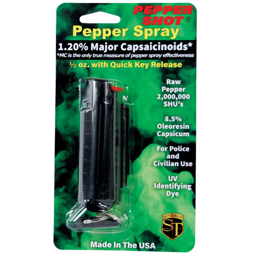 Pepper Shot 1.2% MC 1/2 oz pepper spray hard case BELT clip and q