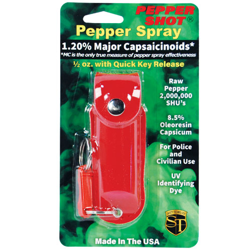 Pepper Shot 1.2% MC 1/2 oz pepper spray leatherette holster