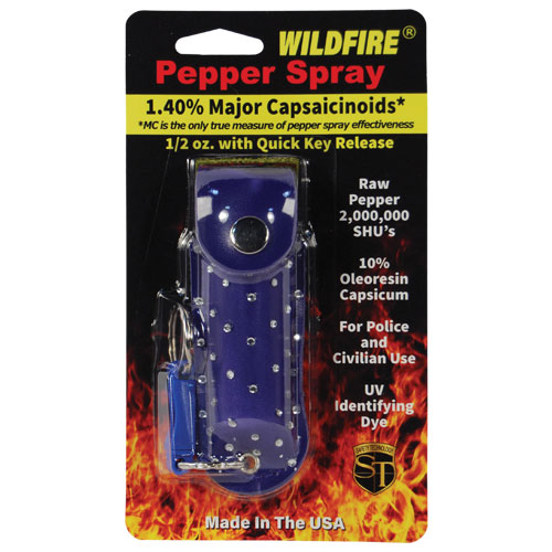 Wildfire 1.4% MC 1/2 oz with rhinestone leatherette holster blue