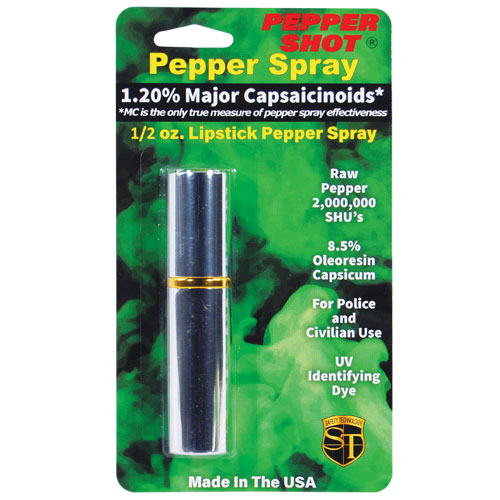 Pepper Shot 1.2% MC 1/2 oz LIPSTICK pepper spray silver