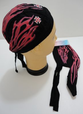 Skull CAP-Pink/Purple Flames & Maltese Cross