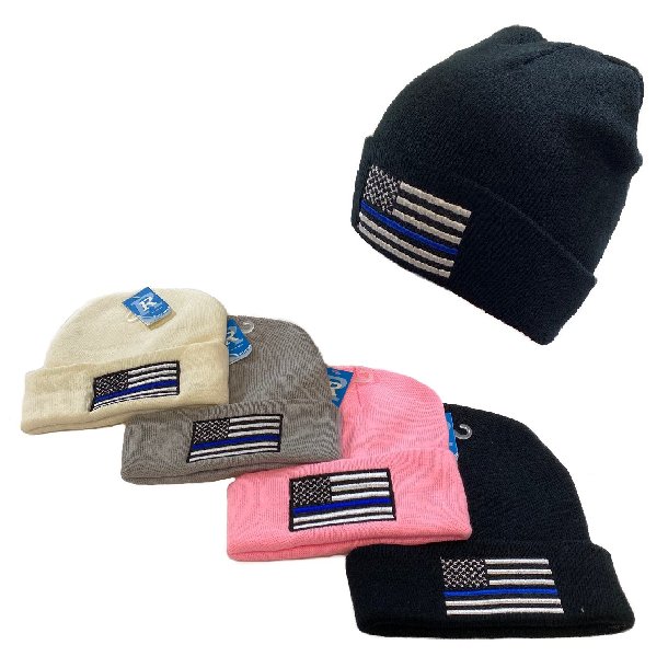 Embroidered Knitted Cuffed HAT [Blue Lives Matter]
