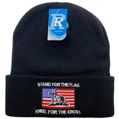 Embroidered Knitted Cuff HAT[Stand For Flag-Kneel for Cross]
