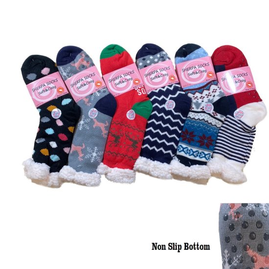 *Plush-Lined Non Slip Sherpa Socks [Assortment] 9-11