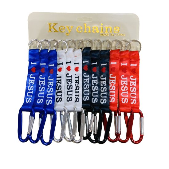 Carabiner Key RING with Strap [I Love Jesus]