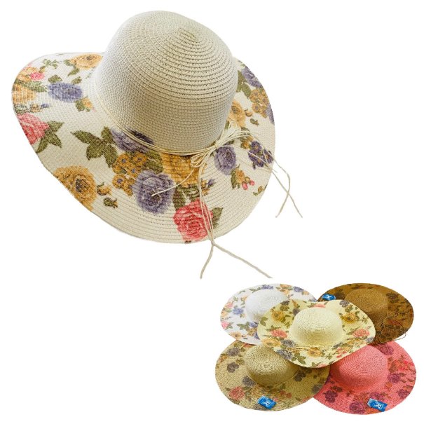 Ladies Woven Summer HAT [5'' Printed Floral Brim]