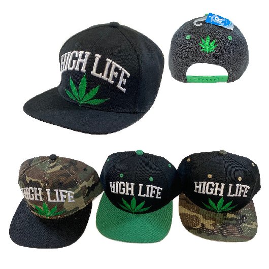 Snap Back Flat Bill Hat [Embroidered Leaf] HIGH LIFE