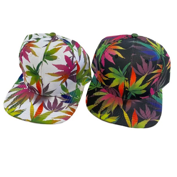 *Snap Back Flat Bill CAP [Colorful Marijuana]
