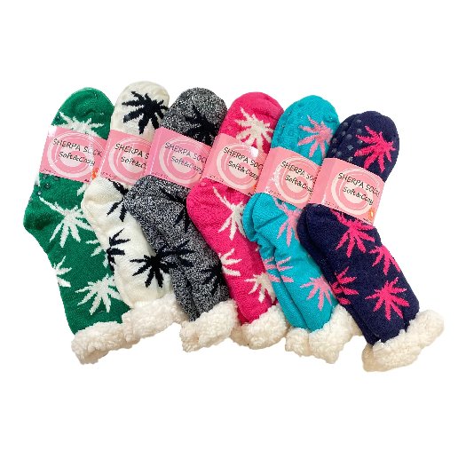 .Plush-Lined Non Slip Sherpa Socks [Marijuana] 9-11
