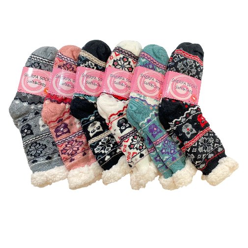 **Plush-Lined Non Slip Sherpa Socks [Owls]  9-11