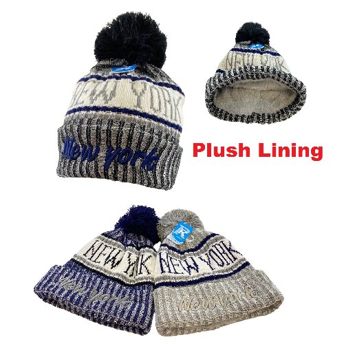 Plush-Lined Knit Hat with PomPom [Script NEW YORK]