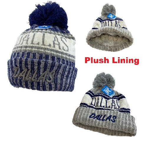 Plush-Lined Knit HAT with PomPom [Script DALLAS]