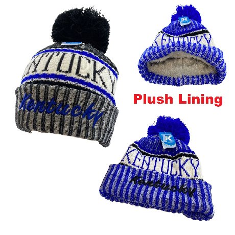 Plush-Lined Knit HAT with PomPom [Script KENTUCKY]