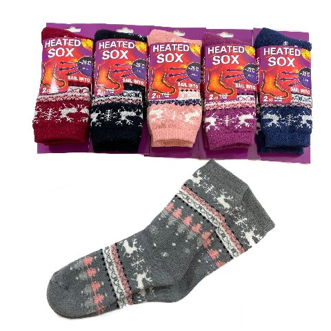 1pr LADIES Super Warm Thermal Crew Socks 9-11 [Reindeer]