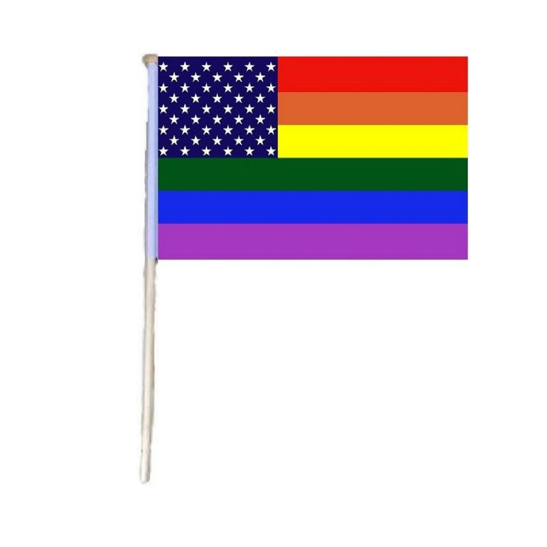 12''x18'' Stick Flag [RAINBOW/US Stars]