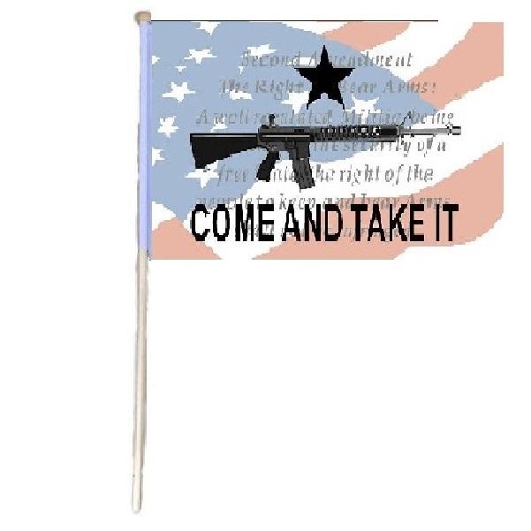 12''x18'' Stick FLAG [COME AND TAKE IT *American FLAG/Gun/2A]