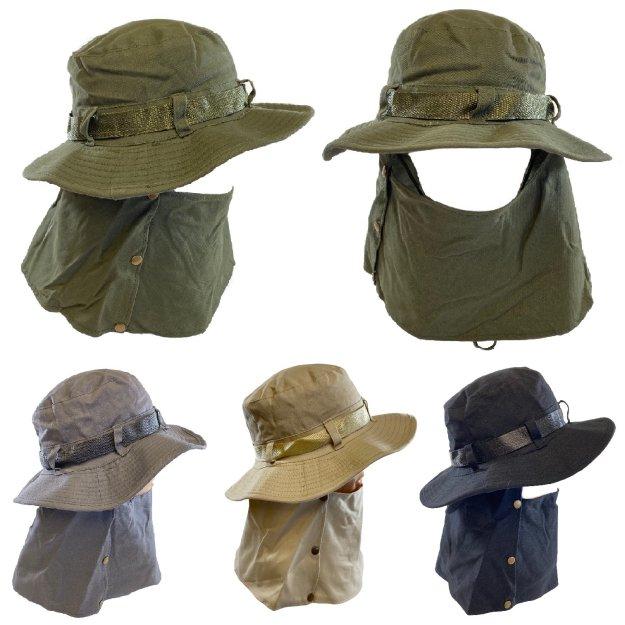 Cotton Soft Boonie HAT with Snap-Up Neck and Face Cover [Solid]