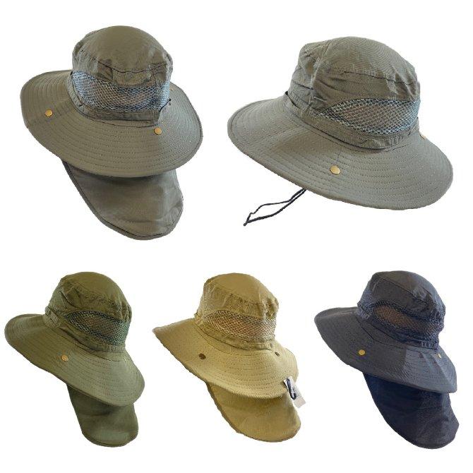 Cotton Vented Boonie HAT with Snap-On Neck Flap [Solid]