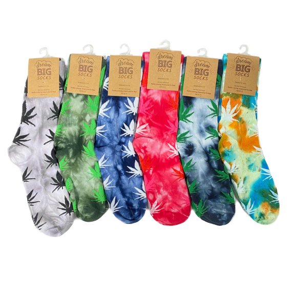 1pr Crew SOCKS [Tie-Dye Marijuana] Unisex