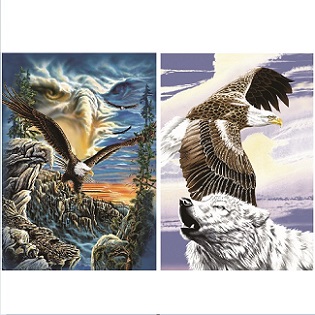 3D Picture 9811--EAGLE in Clouds/EAGLE with Wolf