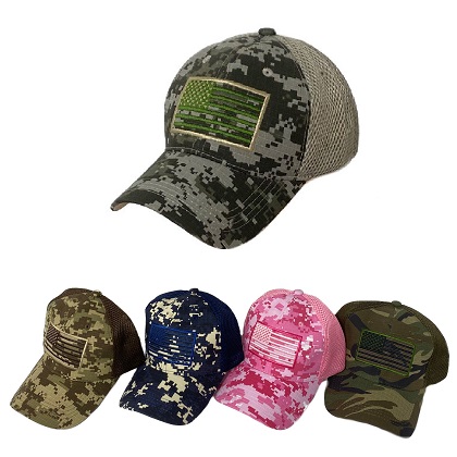 .Ripstop Camo Hat with Embroidered Flag/Soft JERSEY Mesh Back