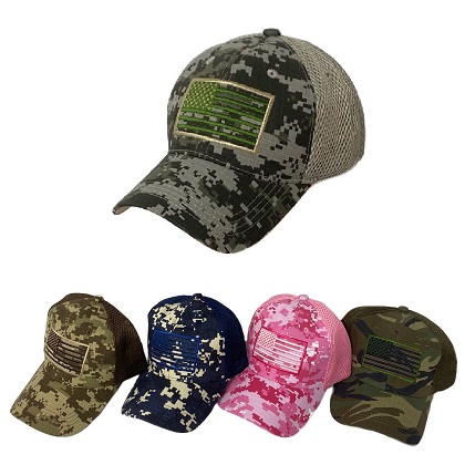 .Ripstop Camo Hat with Embroidered Flag/Soft Jersey Mesh Back