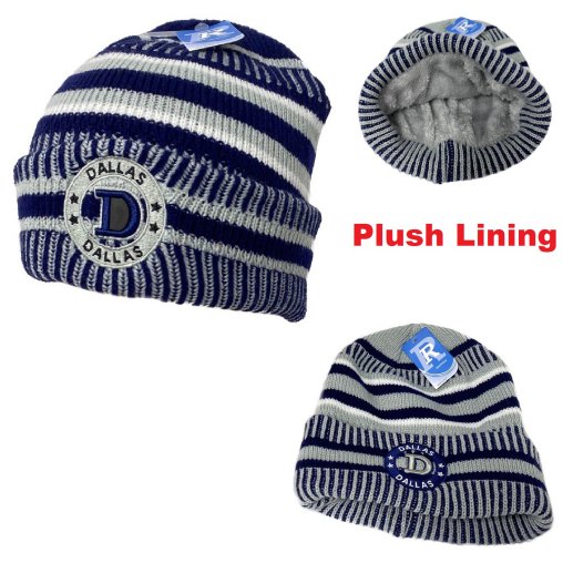 .Knitted Plush-Lined Varsity Cuffed HAT [Seal] DALLAS