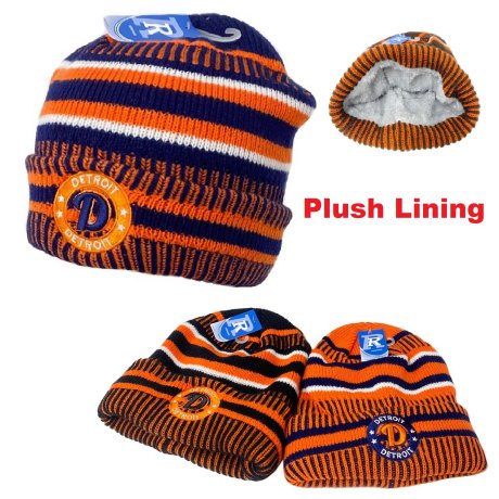 .Knitted Plush-Lined Varsity Cuffed HAT [Seal] DETROIT