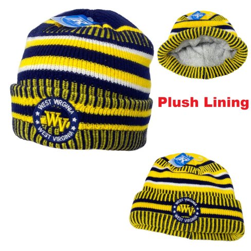 .Knitted Plush-Lined Varsity Cuffed HAT [Seal] WEST VIRGINIA