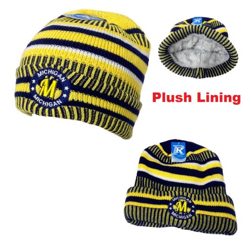 .Knitted Plush-Lined Varsity Cuffed HAT [Seal] MICHIGAN