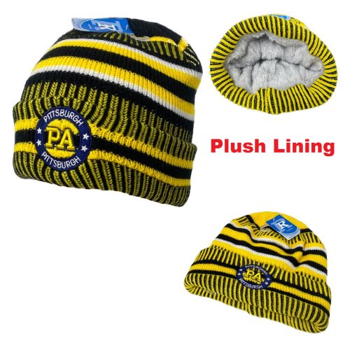 .Knitted Plush-Lined Varsity Cuffed HAT [Seal] PITTSBURGH