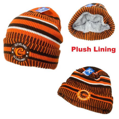.Knitted Plush-Lined Varsity Cuffed HAT [Seal] CLEVELAND B/O