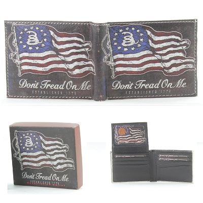 Vegan Leather Wallet [Bifold] Don't Tread on Me with Flag